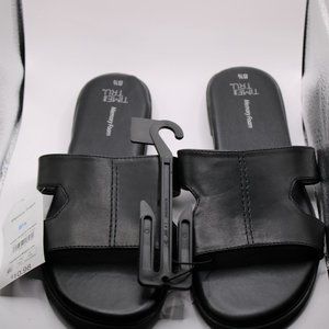 New Women Black Leather Flip Flop Shoes